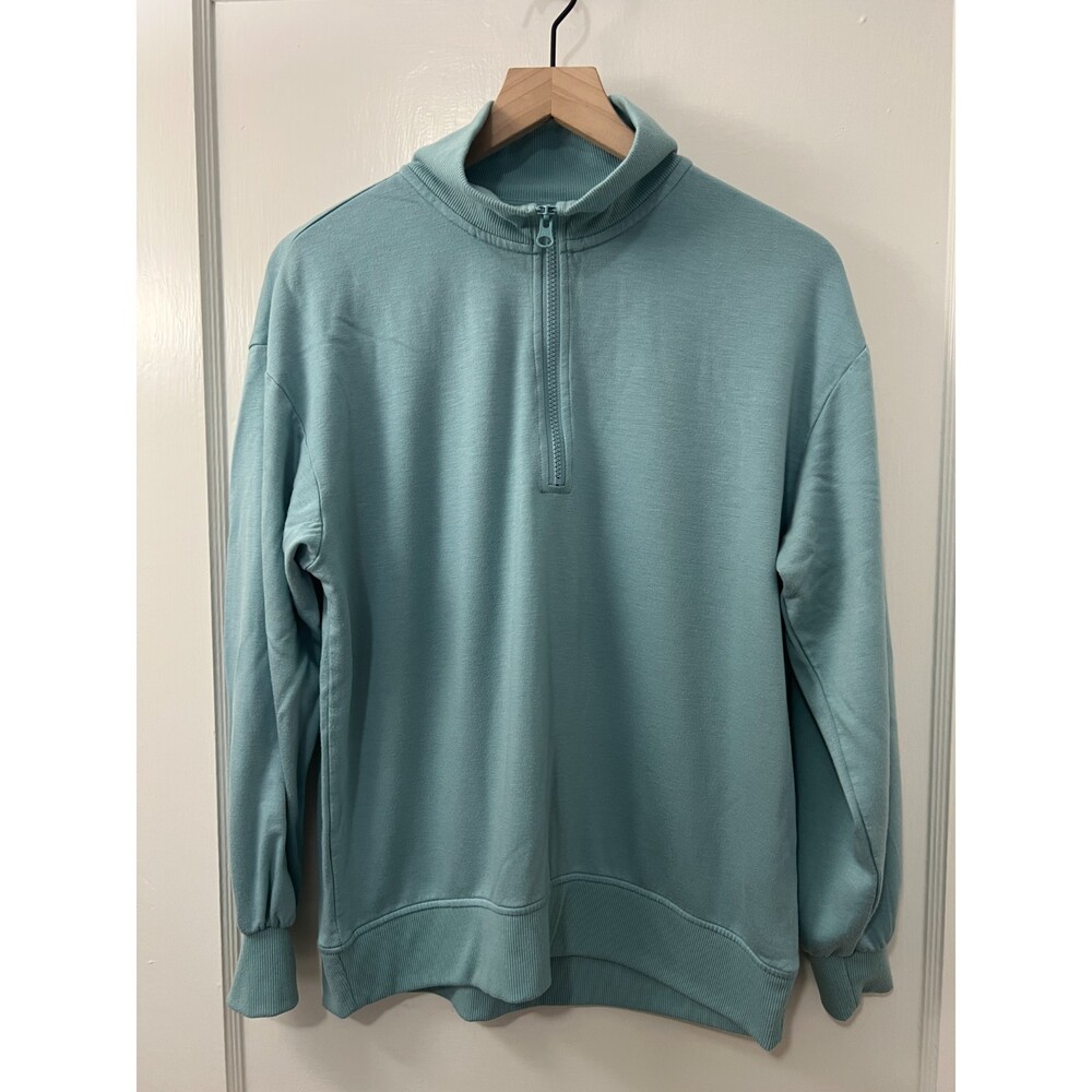 Three Dots Women's 1/4 Zip Teal Blue Soft Pullover Sweatshirt Size M Medium
